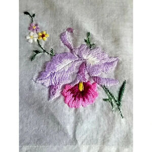 Vintage Purple Embroidered Floral orchard Hankie